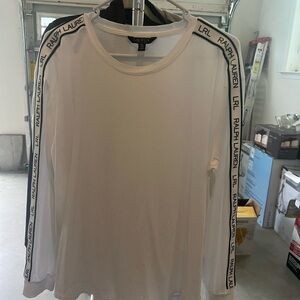 Lauren Ralph Lauren White Long Sleeve Top with Logo Tape